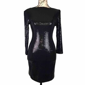 Ali Ro Women’s Solid Black Sparkly Low Cut Back Sequin Cocktail Dress Size 0